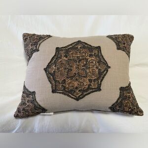 Kim Seybert Living | Throw Pillow Bohemian Beaded Beige Goose Feather Insert